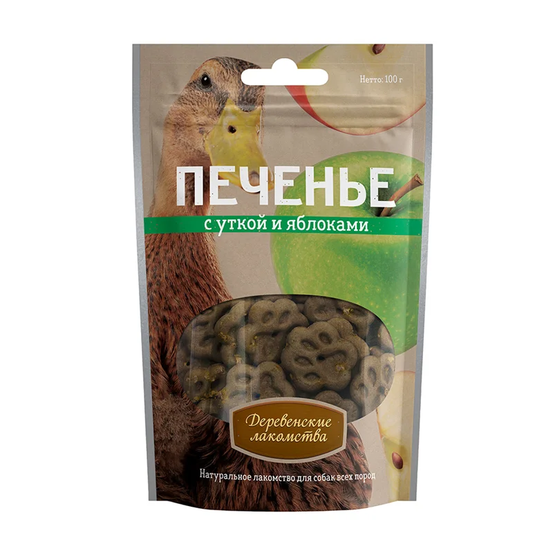 تشویقی سگ بیسکویتی اردک با سیب داگ فست ۱۰۰ گرم ПЕЧЕНЬЕ с уткой и яблоками