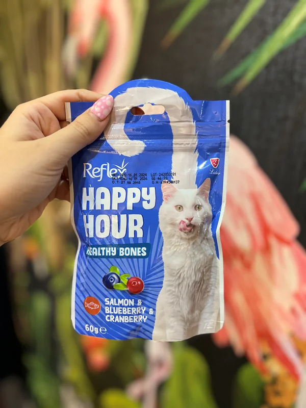 تشویقی گربه تقویت استخوان سالمون با بلوبری و کرنبری رفلکس ۶۰ گرم Reflex Happy Hour healthy bones