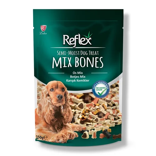 تشویقی سگ رفلکس مدل میکس بن ۱۵۰ گرمی (Reflex Semi - Moist Mix Bones Dog Treat)