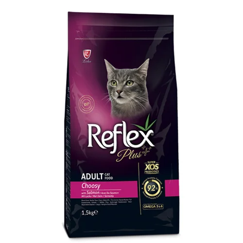 غذای خشک گربه بالغ چوزی با طعم سالمون رفلکس پلاس (reflex plus choosy) وزن ۱.۵ کیلوگرم