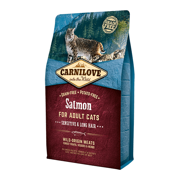 غذای خشک گربه مخصوص گربه های مو بلند با طعم ماهی سالمون کارنی لاو ۲ کیلوگرم Carnilove Sensitive & Long Hair Cat Food - Salmon
