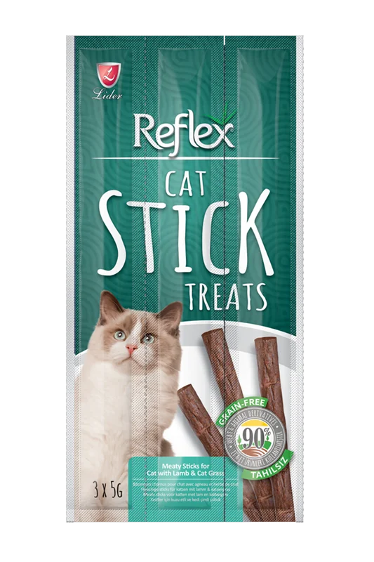 تشویقی مدادی گربه رفلکس طعم بره و علف گربه Reflex cat stick treats
