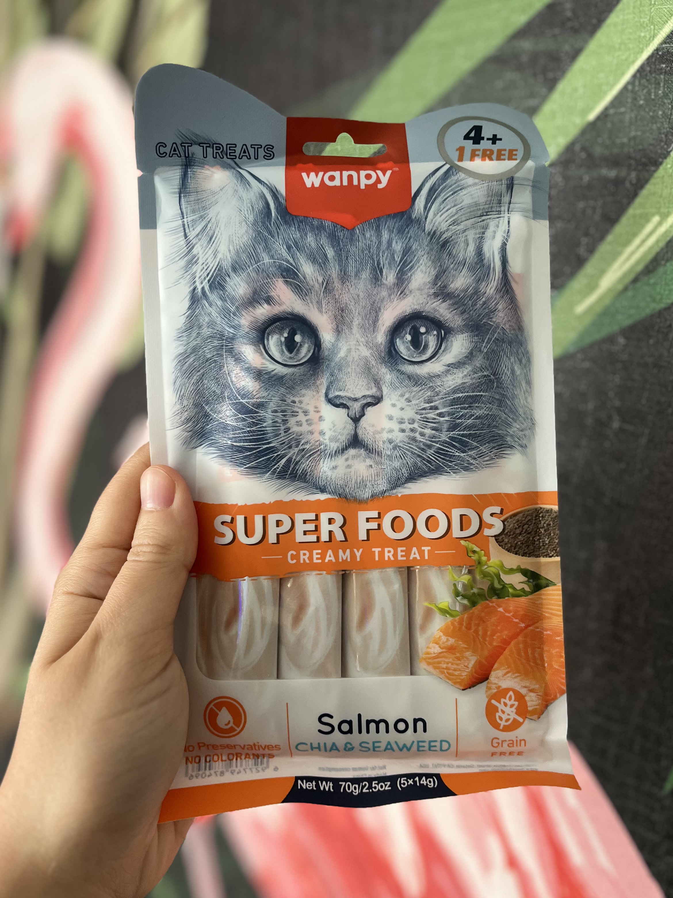 بستنی گربه ونپی سوپر فود ماهی سالمون و‌ دانه چیا و جلبک دریایی Wanpy super foods creamy treat