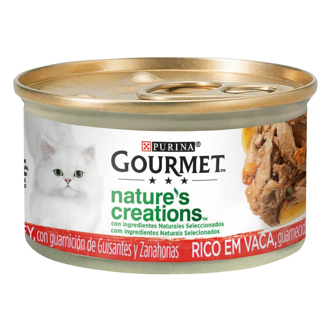 کنسرو گربه گورمت آفرینش طبیعت طعم بیف با لوبیا و سبزیجات ۸۵ گرمی Gourmet nature's creation