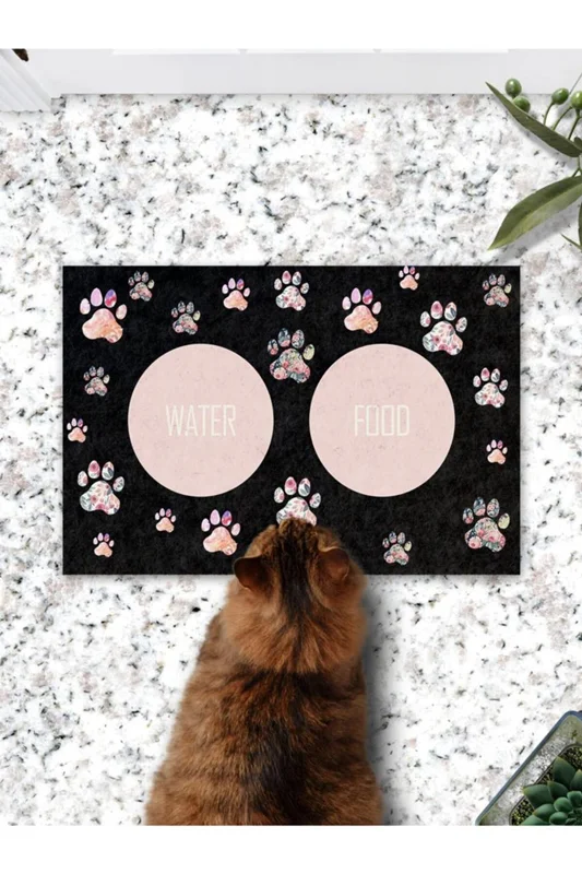 زیرانداز (مت) ظرف آب و غذای سگ و گربه با طرح پنجه