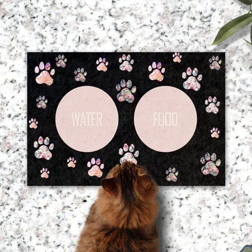 زیرانداز (مت) ظرف آب و غذای سگ و گربه با طرح پنجه