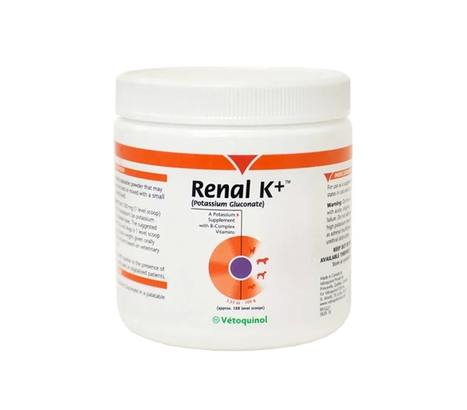 مکمل رنال گربه و سگ Vetoquinol Renal K+ (Potassium Gluconate) Potassium Supplement Powder for Dogs and Cats
