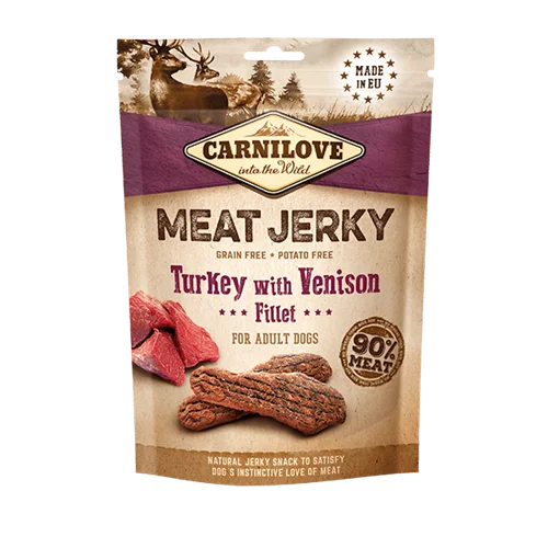 تشویقی سگ جرکی گوشت بوقلمون با گوزن کارنی لاو Carnilove meat jerky turkey and vension bar
