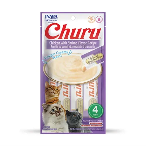 بستنی گربه اینابا طعم مرغ و میگو INABA churu chicken with shrimp recipe creamy