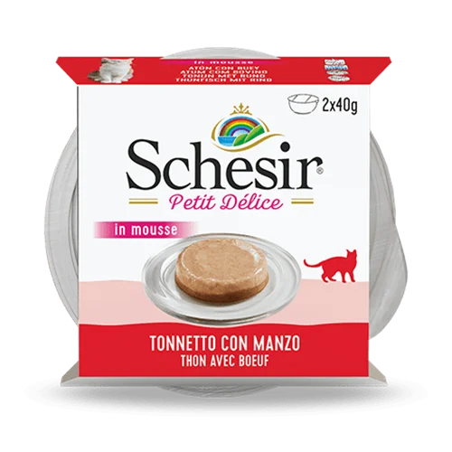دسر گربه شسیر با طعم ماهی تن، بیف (Schesir petit delice Tonetto con manzo)