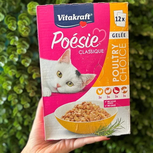 پک ۱۲ عددی پوچ گربه بدون غلات گوشت پرندگان در ژله ویتاکرافت ۸۵ گرم Vitakraft poesie classique poultry choice