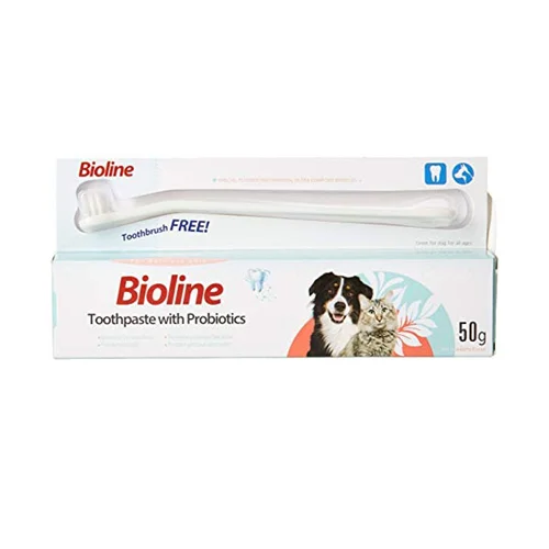 ست مسواک و خمیر دندان پروبیتیک دار گربه و سگ بایولاین Bioline toothpaste with probiotics