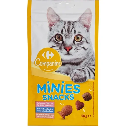 تشویقی کرانچی گربه ماهی سالمون و قزل آلا و میگو کامپنینو ۵۰ گرم Companino minies snacks