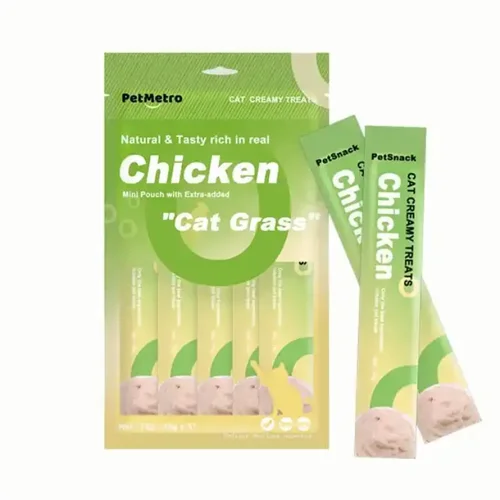 بستنی گربه مرغ با علف گربه پت مترو Petmetro cat creamy treats