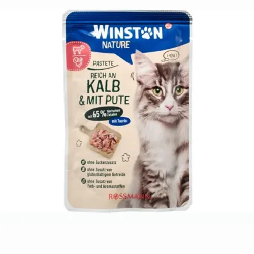 پوچ گربه وینستون نیچر بدون غلات طعم گوساله و بوقلمون ۸۵ گرم Winston nature pastete kalb & mit pute