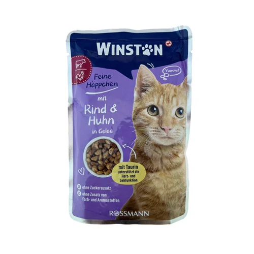 پوچ گربه وینستون بیف و مرغ در ژله ۱۰۰ گرم Winston Feine Happchen mit rind & huhn in gelee