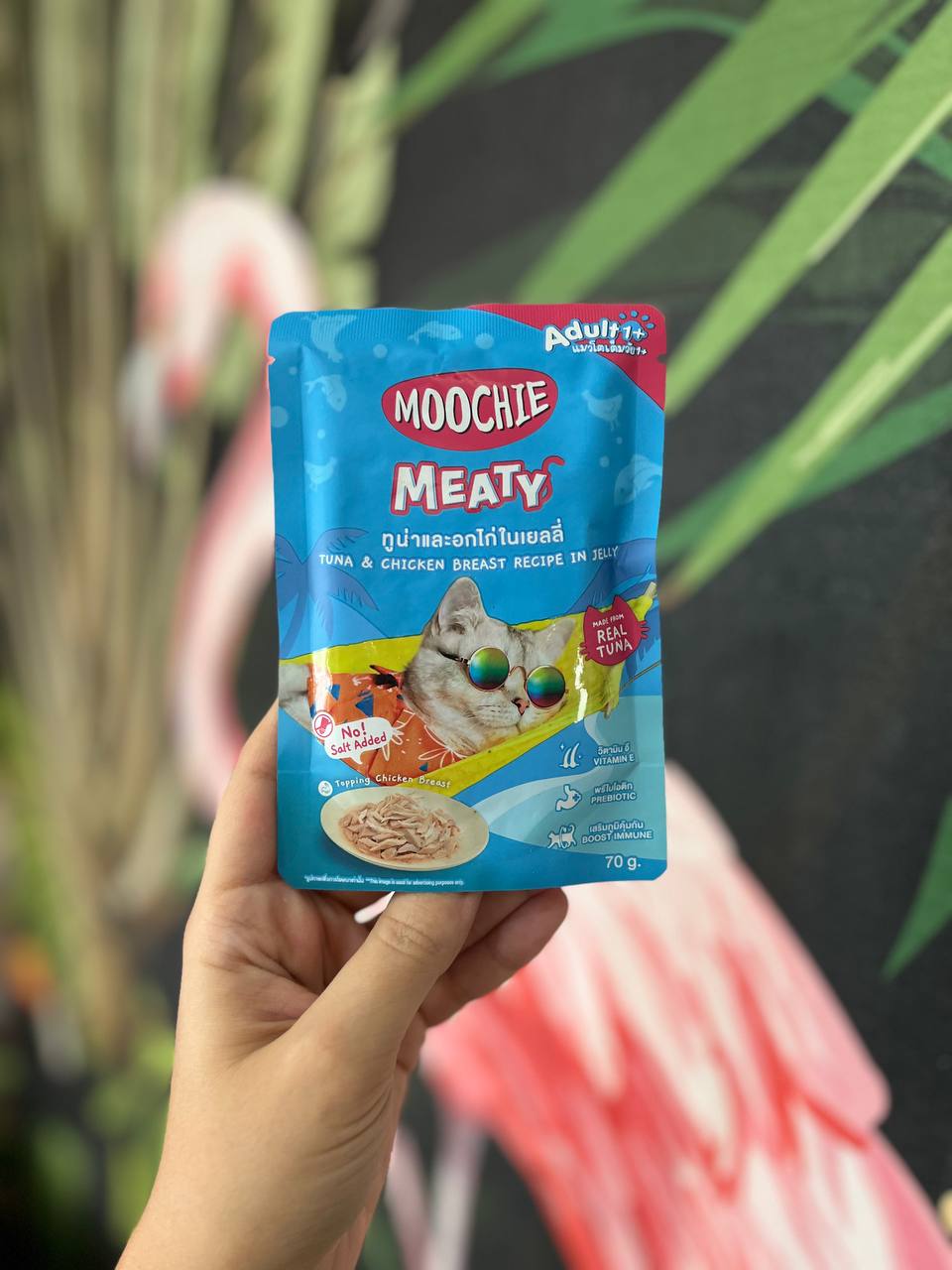 پوچ گربه ماهی تن و سینه مرغ در ژله موچی 70 گرم Moochie Meaty Tuna & Chicken Breast Recipe in Jelly