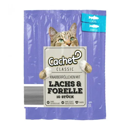 تشویقی مدادی گربه طعم ماهی سالمون و قزل آلا کچت Cachet lachs & forelle