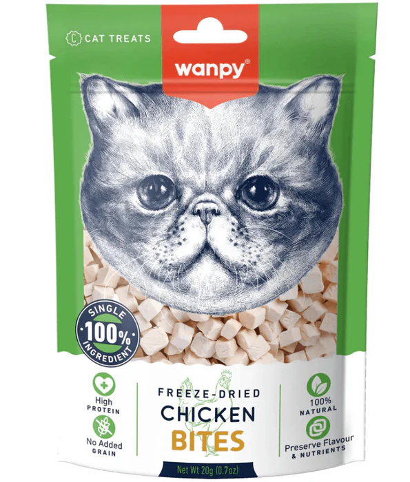 تشویقی فریز دراید گربه طعم مرغ ونپی ۲۰ گرم Wanpy freeze-dried chicken bites
