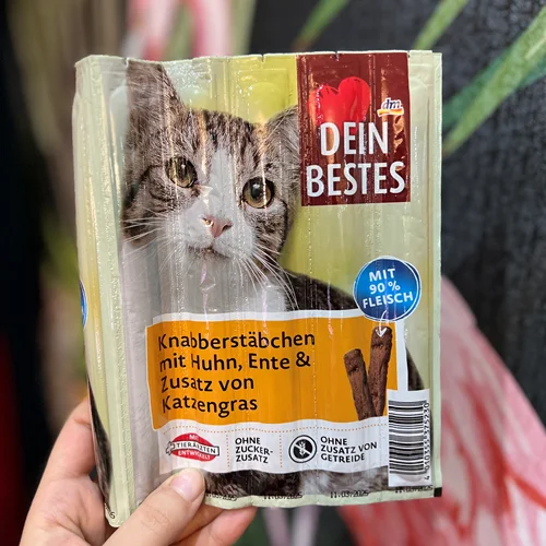 ۵ ورق ۱۰ عددی تشویقی مدادی گربه دین بستس مرغ واردک همراه علف گربه Dein bestes Knabberstäbchen Mit huhn, ente & zusatz von katzengrass