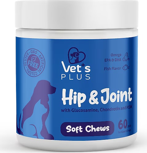 مکمل جویدنی گربه و سگ مفاصل وت پلاس ۶۰ عددی Vet’s plus hip & joint soft chews