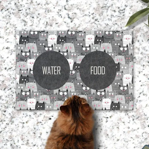 زیرانداز (مت) ظرف آب و غذای سگ و گربه با طرح پیشی