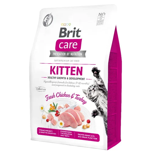 غذای بچه گربه و مادران باردار و شیرده بریت کر هایپو آلرژنیک و بدون غلات Brit care kitten hypoallergenic