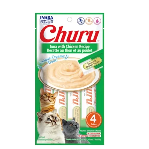 بستنی گربه اینابا طعم مرغ و ماهی تن INABA churu chicken with tuna recipe creamy