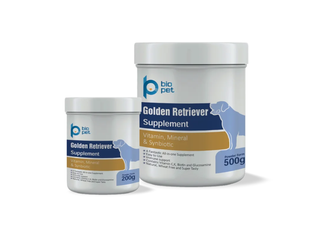 مکمل سگ گلدن رتریور ویتامینه و مواد معدنی بایوپت ۵۰۰ گرمی (Bio-Pet golden retriever dog supplement)