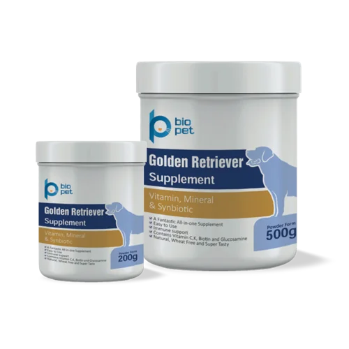 مکمل سگ گلدن رتریور ویتامینه و مواد معدنی بایوپت ۵۰۰ گرمی (Bio-Pet golden retriever dog supplement)
