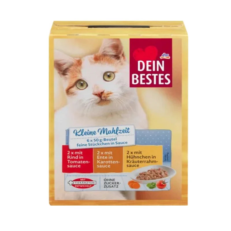 پک ۶ عددی پوچ گربه دین بستس گوشت و سبزیجات در سس (Dein Bestes kleine Mahlzeit, Nassfutter für Katzen, Beutel mit feinen Stückchen in Sauce, 6 x 50g)