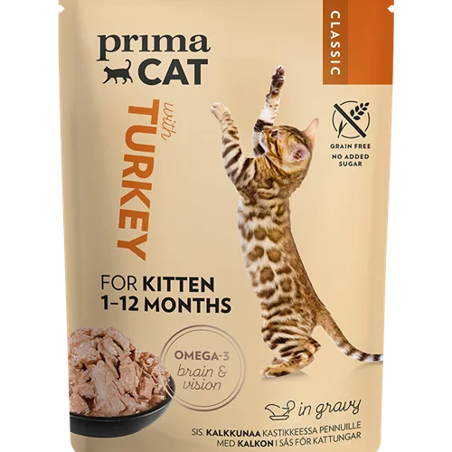 پک 24 عددی پوچ بچه گربه بوقلمون در آبگوشت پریما کت TURKEY IN GRAVY CAT FOOD FOR KITTEN