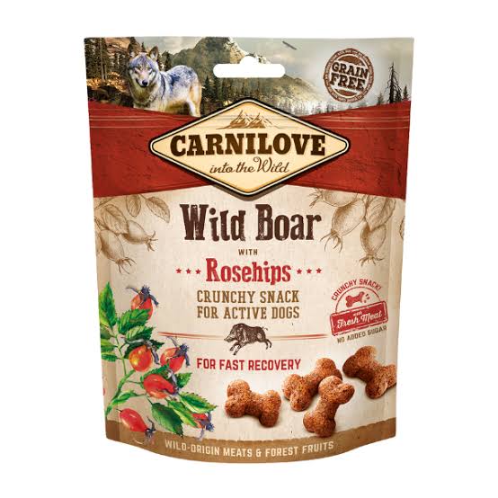 تشویقی کرانچی سگ فست ریکاوری کارنی لاو با طعم گراز وحشی و رزهیپ ۲۰۰ گرمی WILD BOAR WITH ROSEHIPS CRUNCHY DOG TREATS