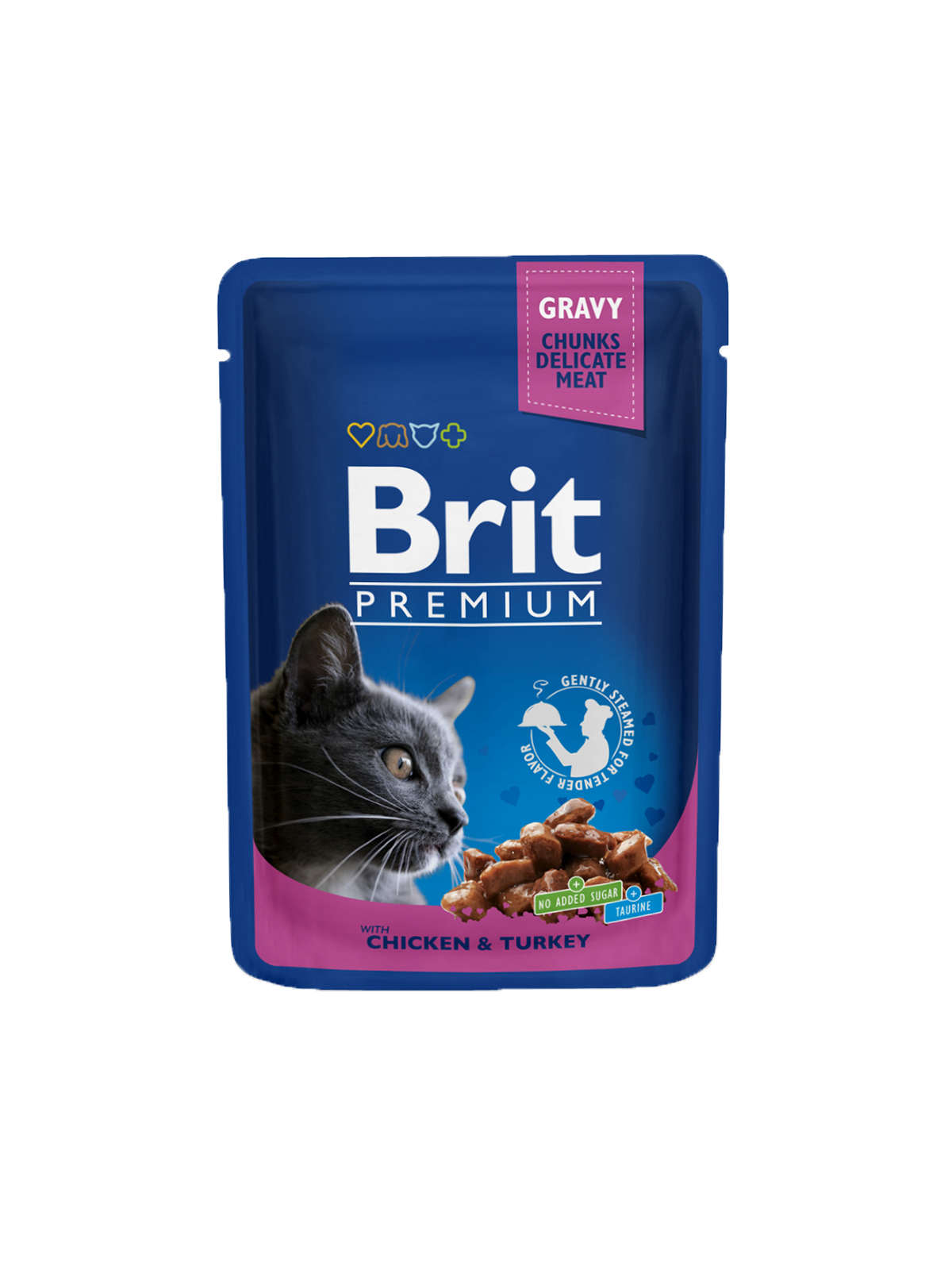 پوچ گربه بریت پریمیوم مدل فمیلی با طعم مرغ و‌ بوقلمون در سس ۱۰۰ گرمی Brit Premium Cat Pouches with Chicken & Turkey