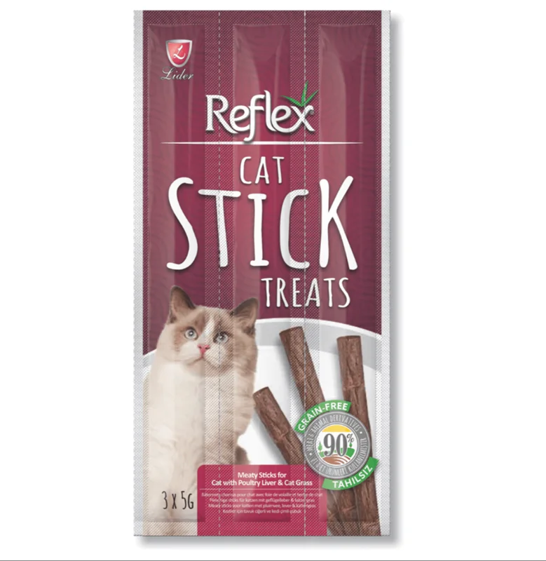تشویقی مدادی گربه رفلکس طعم جگر و علف گربه Reflex cat stick treats