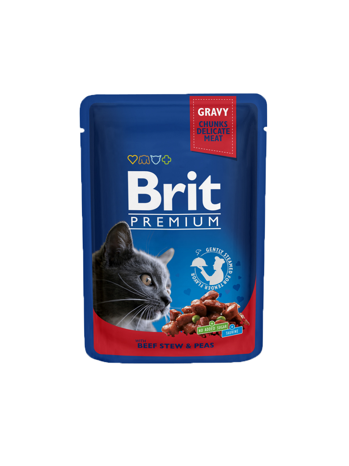 پوچ گربه بریت پریمیوم مدل فمیلی با طعم بیف و نخود فرنگی در سس ۱۰۰ گرمی Brit Premium Cat Pouches with Beef Stew & Peas