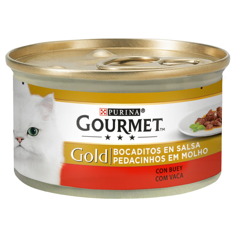 کنسرو گربه گورمت گلد مدل خورشتی طعم بیف در سس ۸۵ گرمی Gourmet gold Bocaditos en salsa