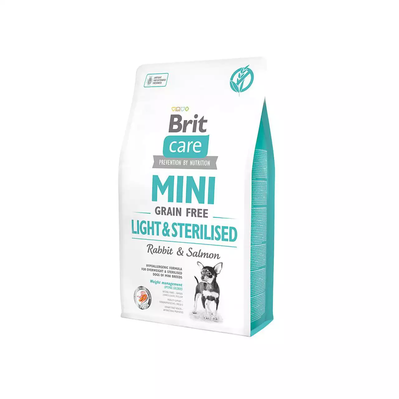غذای خشک سگ های مینی عقیم شده کننرل وزن بریت کر‌ با طعم خرگوش و سالمون ۲ کیلوگرم Brit Care Mini Light & Sterilised