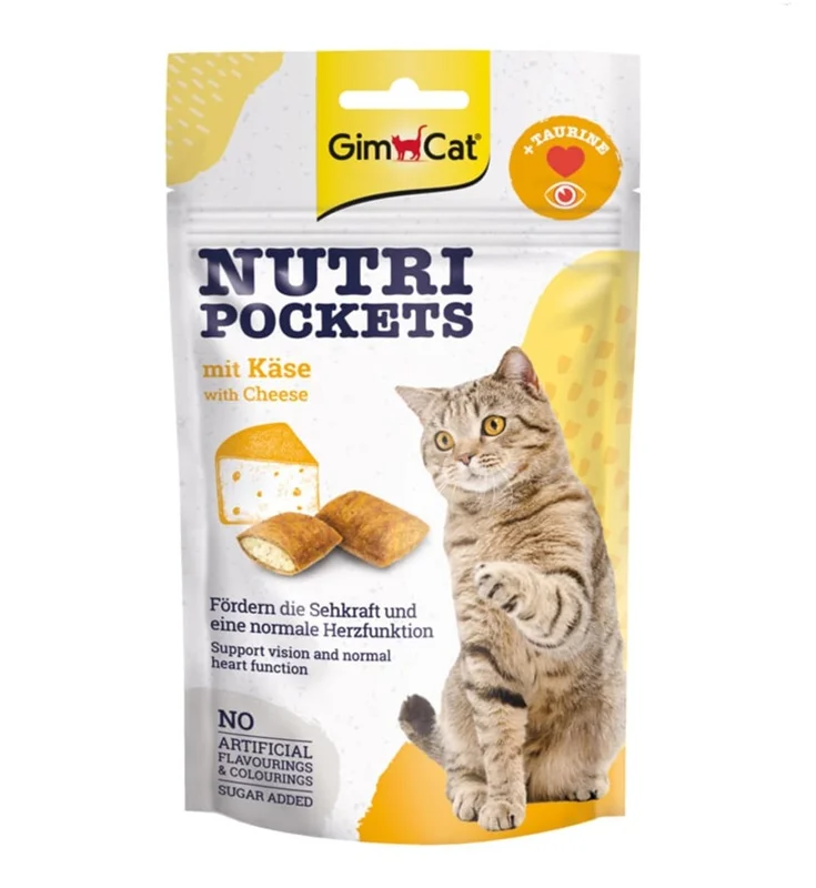تشویقی مغزدار نوتری گربه جیم کت با طعم پنیر (Gim Cat Nutri Pockets with Cheese & Taurine)