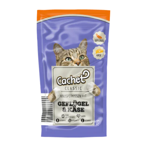 تشویقی گربه کرانچی کچت با طعم گوشت پرندگان و پنیر ۷۰ گرم (cachet geflugel & kase)
