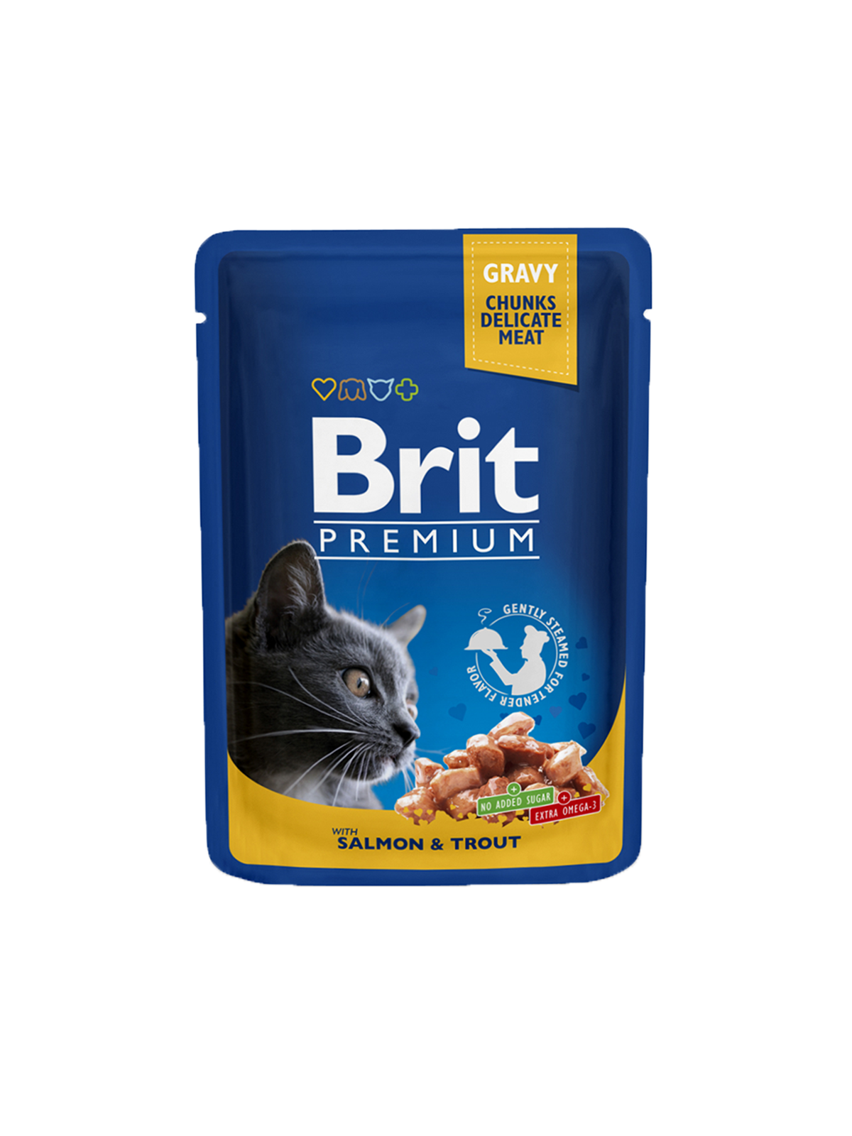 پوچ گربه بریت پریمیوم مدل فمیلی با طعم ماهی سالمون و قزل آلا در سس ۱۰۰ گرمی Brit Premium Cat Pouches with Salmon & Trout