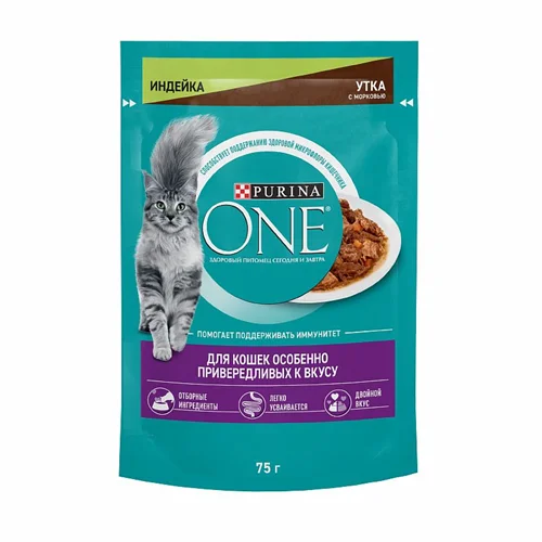 پوچ بچه گربه های حساس بوقلمون و اردک و هویج ۷۵ گرم پورینا وان purina one