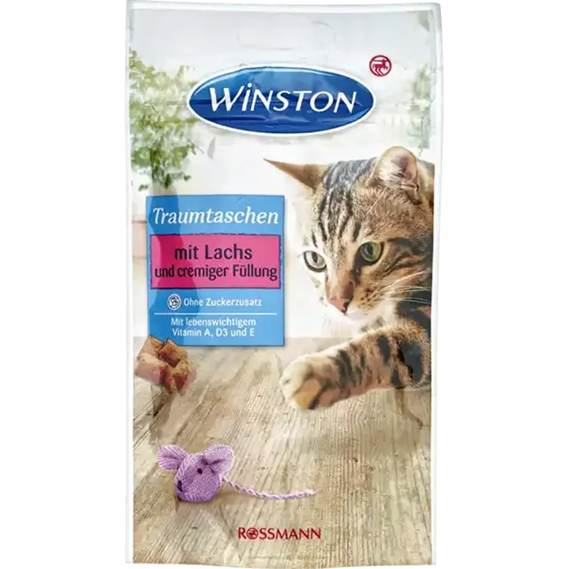 تشویقی مغزدار وینستون گربه با طعم ماهی سالمون با فیلینگ خامه (Winston Traumtaschen mit Lachsfüllung)