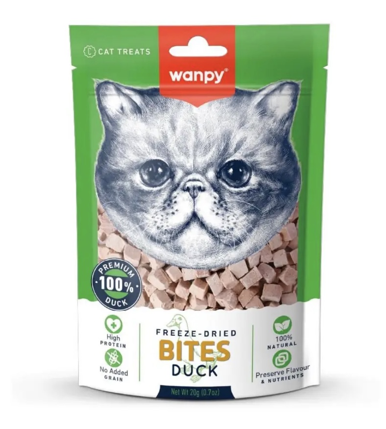 تشویقی فریز دراید گربه طعم اردک ونپی ۲۰ گرم Wanpy freeze-dried chicken bites
