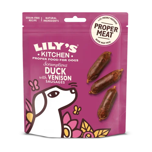 تشویقی سگ سوسیس اردک و گوزن لیلیز کیچن Lily’s kitchen Scrumptious Duck with Venison Sausages