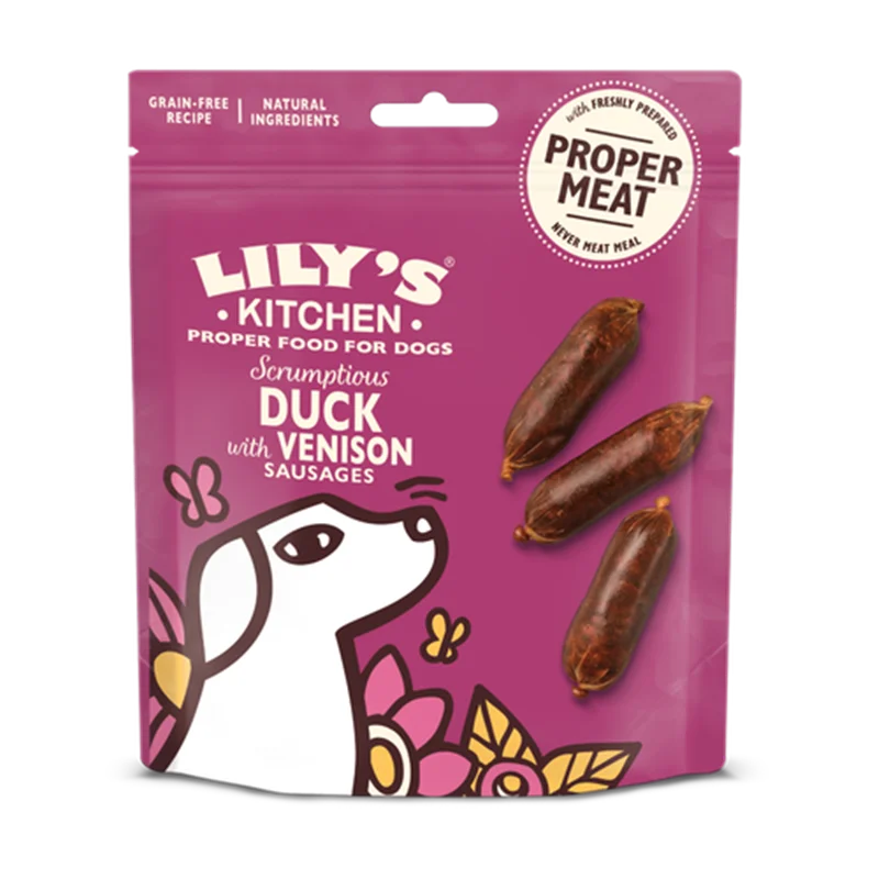 تشویقی سگ سوسیس اردک و گوزن لیلیز کیچن Lily’s kitchen Scrumptious Duck with Venison Sausages