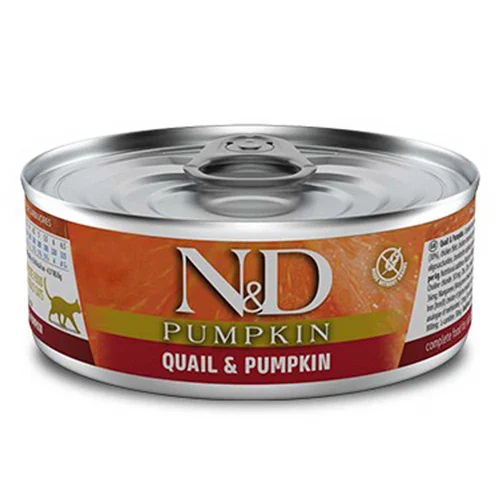 کنسرو گربه ان اند دی N&D با طعم بلدرچین و کدو حلوایی ۸۰ گرم (Farmina N&D Canned Cat Food With quail , pumpkin)