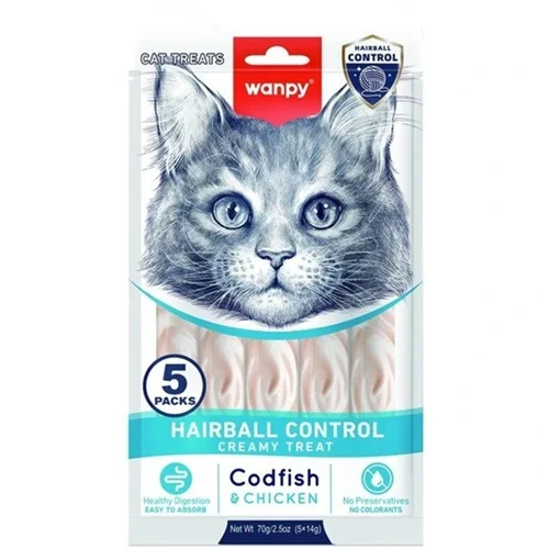 بستنی گربه کنترل توپی مویی طعم ماهی کاد و مرغ ونپی Wanpy hairball control creamy treat