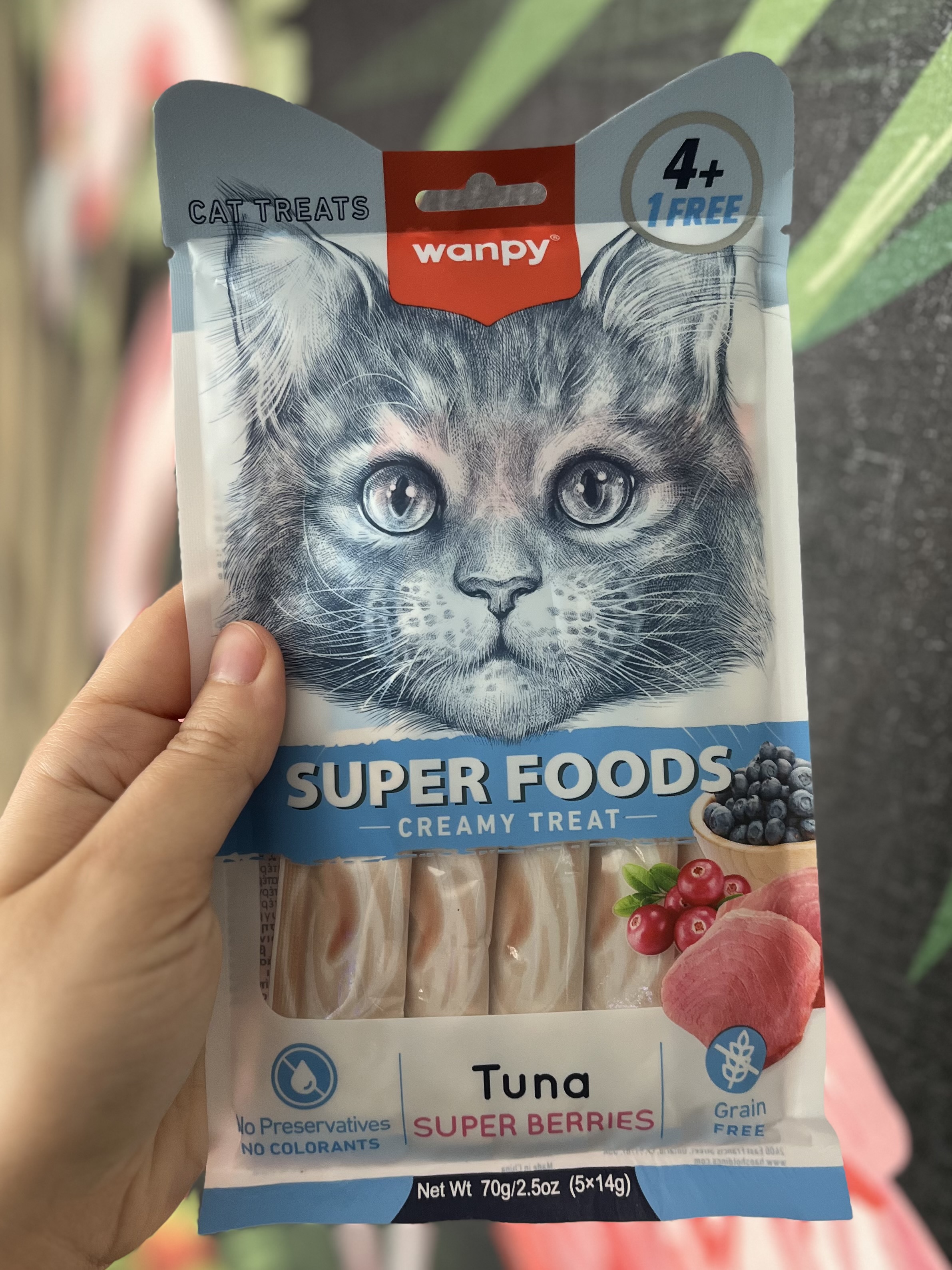 بستنی گربه ونپی سوپر فود ماهی تن با کرنبری و بلوبری Wanpy super foods creamy treat