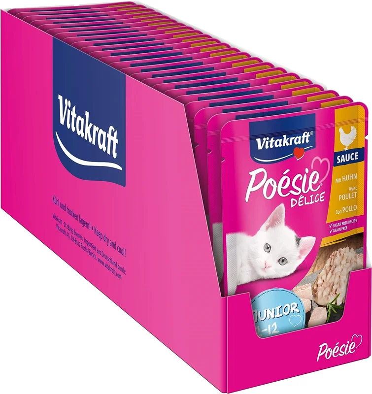 پک ۱۲ عددی پوچ بچه گربه ویتاکرافت بدون غلات طعم مرغ Vitakraft® Poésie® Délice mit Huhn in Sauce